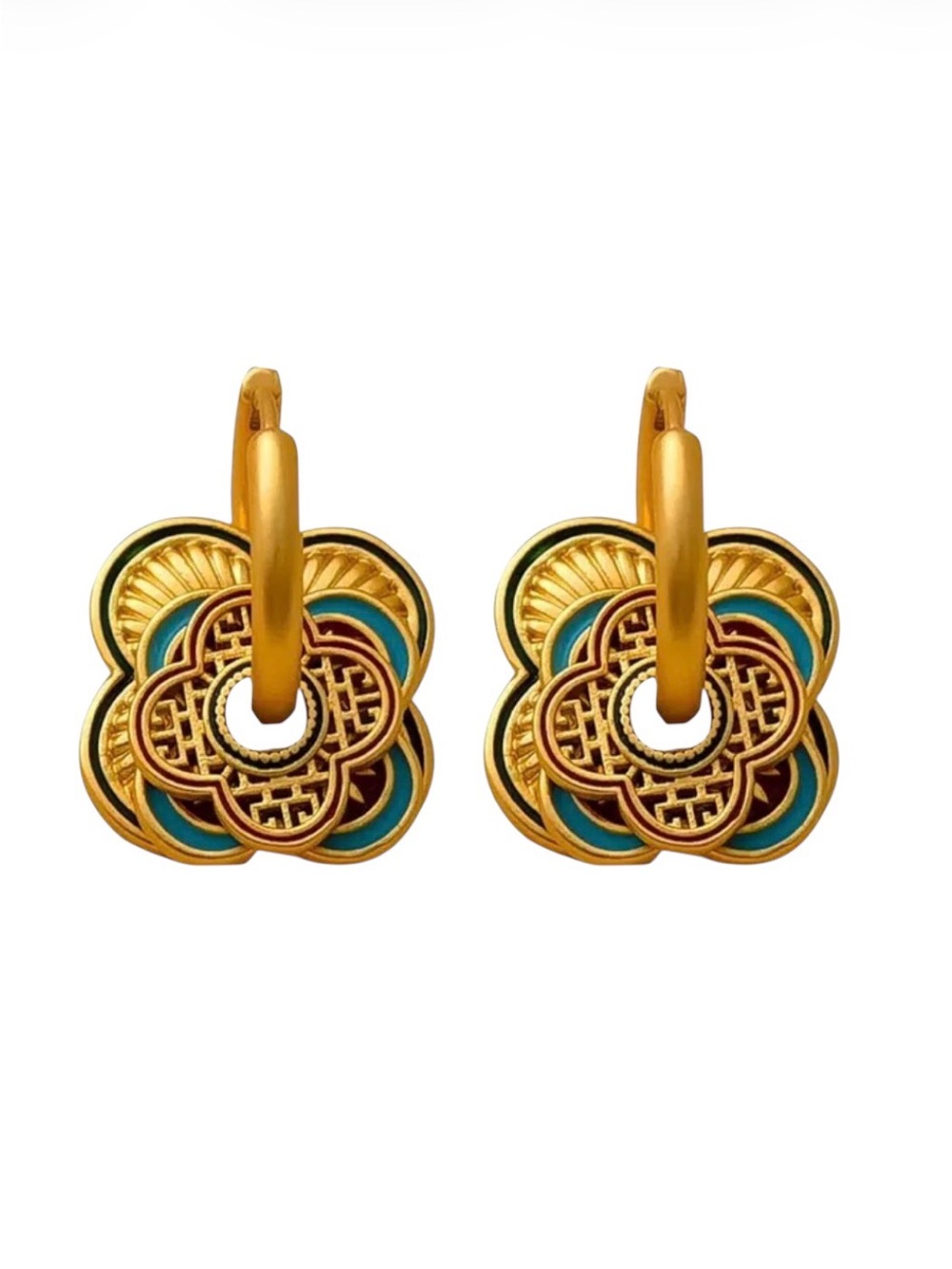 Floral Enamel Hoop Earrings NWT